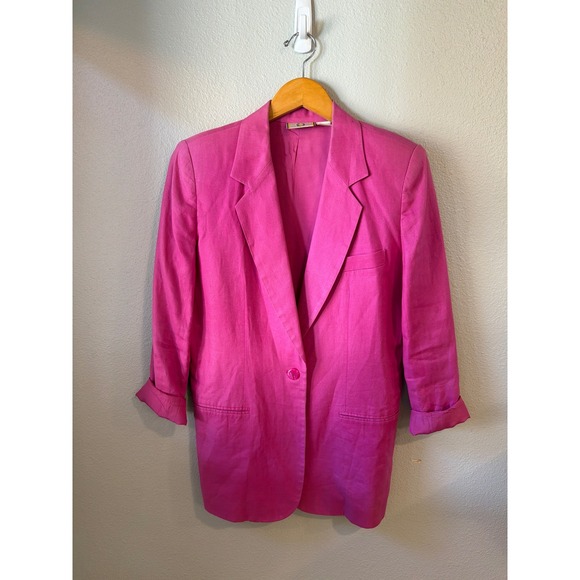 WTC Jackets & Blazers - WTC Linen Blazer Women Size M Fuchsia Pink Single Button VTG Professional